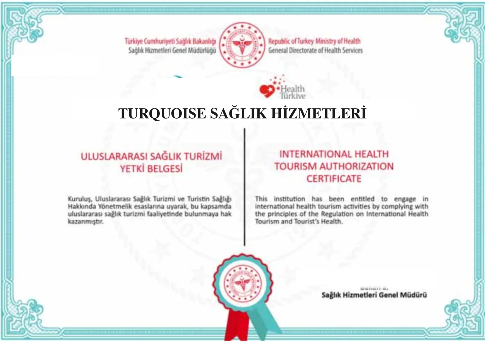Uluslararası Sağlık Turizmi Yetki Belgesi — Turquoise